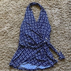 Cute and sexy navy blue wrap around halter top